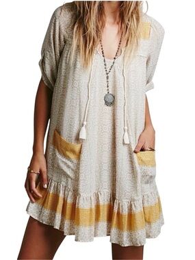 Free People Penny Lane Dress "Swan Combo" colorway Cream Mustard Size Small